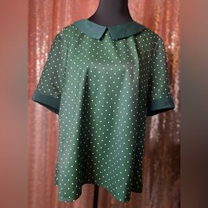 Allegra K Green Boxy Blouse with Peter Pan Collar
